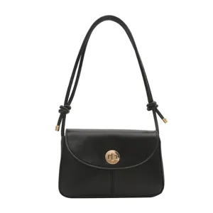 Classic black solid color shoulder bag main view, elegant minimalist crossbody handbag for women.