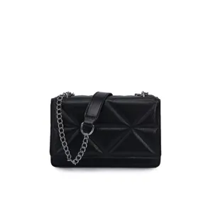 Schwarze gesteppte Umhängetasche mit Kette für Damen, elegante modische Schultertasche.