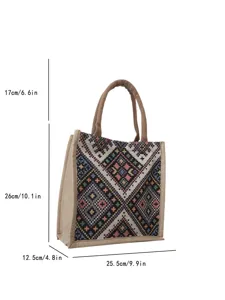 Ethnic style large canvas tote bag for women autumn new fashion casual shoulder handbag