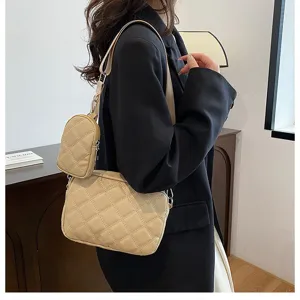 Elegant quilted PU leather crossbody mother-child shoulder bag for women autumn daily use