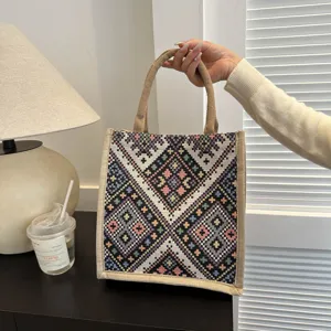 Fashion Ethnic Style Large Capacity Tote Bag Women Canvas Casual Shoulder Underarm Bag Travel Handbag
