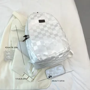 White checkered backpack stylish casual travel daily bag for students and couples campus use