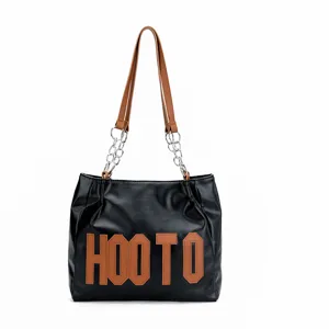 Stylish women tote bag with letter print, large capacity casual shoulder bag for daily use.