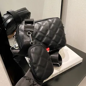Women PU Leather Quilted Shoulder Bag Retro Chic Crossbody Messenger Bag With Small Coin Purse Casual Daily Handbag