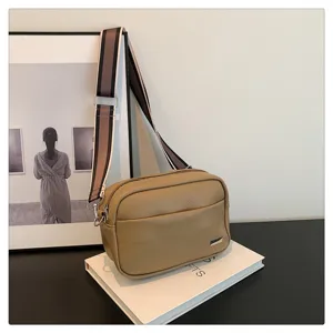 Stylish women's PU leather crossbody bag with wide strap casual solid color shoulder handbag