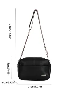 Classic black PU leather women crossbody bag with wide strap, minimalist square design.