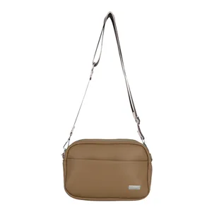 Stylish PU leather crossbody shoulder bag for women with wide strap, casual brown square purse.