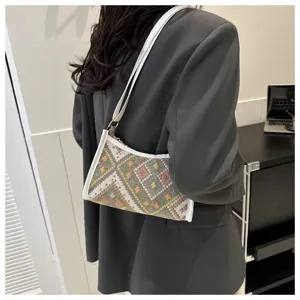 Ethnic Woven Shoulder Bag Stylish Crescent Hobo Bag Casual Daily Underarm Handbag for Women