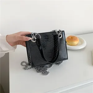 Sac Bandoulière en Cuir PU Motif Crocodile pour Femmes Mode Chaîne Sac à Main