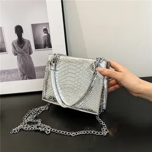 Sac à main chaîne motif crocodile vernis argenté élégant femme bandoulière vue principale