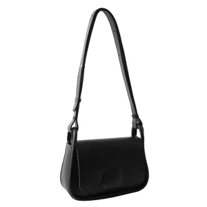 Sac à épaule noir minimaliste pour femme, sac classique avec rabat pour la mode quotidienne.