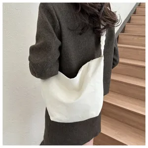 Minimalist canvas crossbody dumpling shoulder bag with stylish pleated strap and large daily capacity.