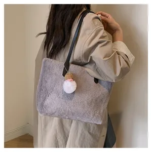 Autumn winter plush shoulder bag fuzzy tote bag cute doll pendant casual women handbag