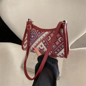 Bohemian woven shoulder bag stylish ethnic crescent hobo handbag for women autumn fashion.
