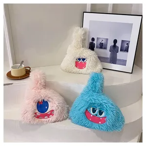 Cute Cartoon Monster Plush Shoulder Bag Soft Fluffy Casual Tote Handbag Large Capacity Daily Matching Purse For Girls