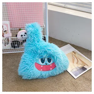 Cute blue monster plush bag furry cartoon shoulder handbag for women and student daily use