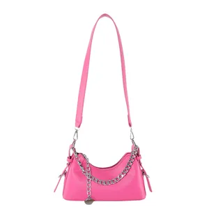 Pink fashion underarm shoulder bag with silver chain stylish crossbody bag for women daily use