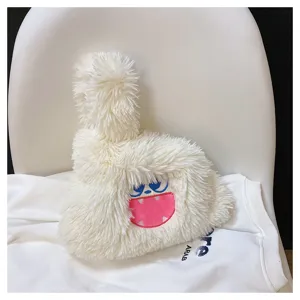 Cute white fluffy monster plush handbag for women, soft furry crossbody shoulder bag detail