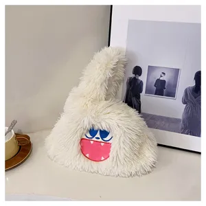 Cute monster plush shoulder bag fluffy cartoon handbag aesthetic daily tote cross body bag