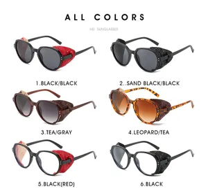 Lunettes de soleil rondes steampunk pour hommes et femmes avec caches en cuir rétro.