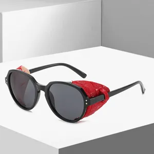 Lunettes de Soleil Rondes Steampunk Unisexe Vintage Rétro Protections Latérales en Métal UV400 Designer Lunettes de Soleil pour Hommes Femmes