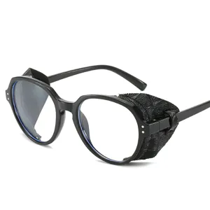 Lunettes de soleil rondes style steampunk rétro pour hommes et femmes avec caches noirs.