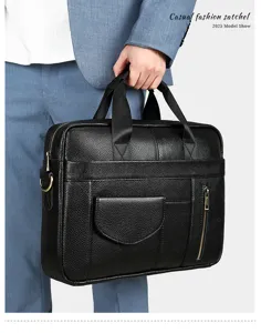 Borsa uomo in vera pelle ventiquattrore business grande capacita borsa da lavoro nera