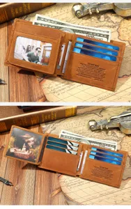 Portafoglio trifold in vera pelle vintage porta carte uomo con messaggio inciso regalo