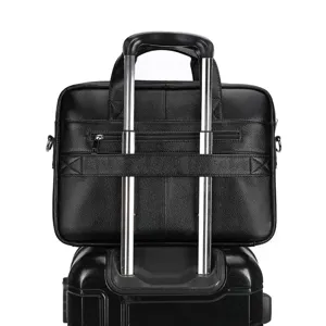 Borsa da lavoro uomo in vera pelle grande capacità borsa per laptop con cinghia trolley.