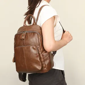 Women Genuine Leather Cowhide Backpack Large Capacity Retro Fashion Casual Travel Rucksack Bag Elegant Versatile Handbag School Bag