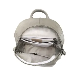 Grey genuine leather women backpack casual vintage cowhide daypack with zipper pockets
