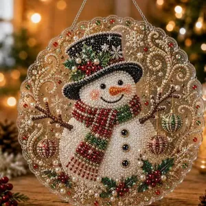 Christmas diamond painting round hanging ornament DIY rhinestones snowman decor wall art