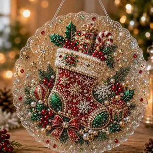 Exquisite Christmas diamond painting hanging ornament featuring a festive stocking design.