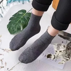 Men dark grey mid-calf socks close-up view, breathable thin summer daily casual hosiery style.