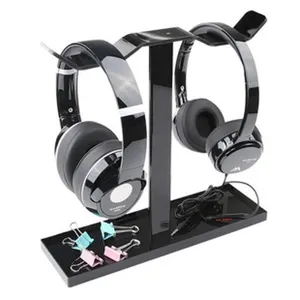 Schwarzer Acryl Doppel Kopfhörer Ständer Desktop Over-Ear Headset Halter Display