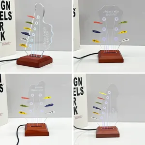 Wooden LED guitar pick display stand with colorful light acrylic guitar head stand.