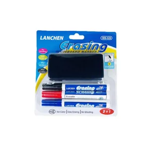 LANCHEN whiteboard marker set with 3 pens and 1 eraser, easy erasing, no ghosting design.