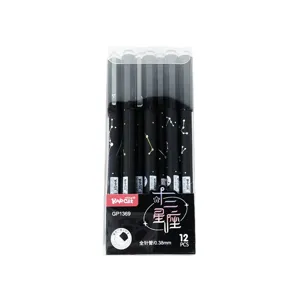 Set de bolígrafos de gel borrables negros con punta de 0.38mm y diseño de constelaciones.