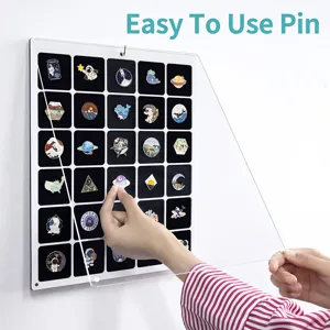 Vitrine pour pins en acrylique mural support de broche avec dos en feutre et couvercle