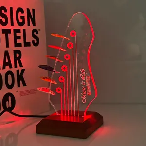 Wooden Guitar Pick Holder Stand LED Acrylic Glowing Display Stand for Music Lovers