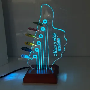 LED Guitar Pick Holder Wooden Light Up Display Stand with Colorful Picks for Musicians