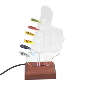 Wooden LED guitar pick display stand with colorful picks acrylic holder desk decor