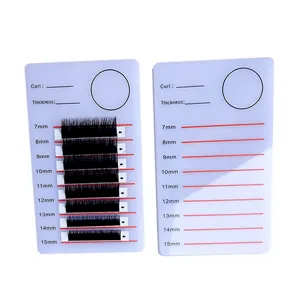 Acrylic eyelash extension display board detail showing length scales from 7mm to 15mm clearly.