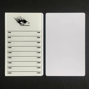 Acrylic eyelash extension pallet grafting board tool with length scale marks for salon use.
