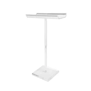 Clear acrylic wig display stand, adjustable hair extension holder with stable square base.