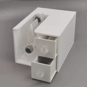 White acrylic eyelash extension organizer storage box with drawers and slots for lash strips.