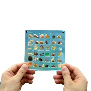 Boite de rangement en acrylique transparent avec petits coquillages pour nail art et decor.