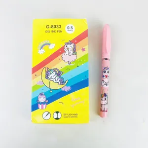 Joli stylo gel licorne de dessin animé 0.5mm stylo noir avec boîte pour écriture quotidienne