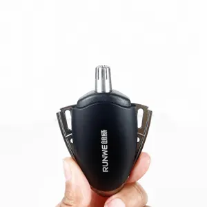 Close-up detail of the stainless steel manual nose hair trimmer showing the metal cutting head.
