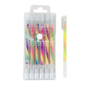 Colorful gradient gel pens set with transparent PVC pouch, smooth writing student stationery.